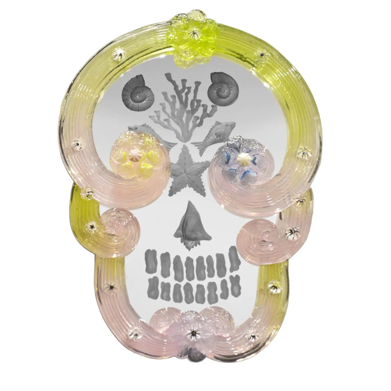 Piccolo specchio Pop Skull giallo e rosa di Bradley Theodore