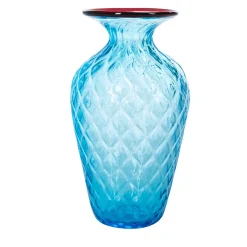 1950 Piccolo vaso Balloton azzurro con bordo bordeaux