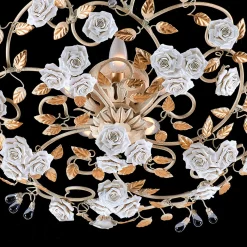 Plafoniera a 5 luci con rose in porcellana di Capodimonte