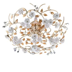 Plafoniera a 5 luci con rose in porcellana di Capodimonte