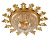 Plafoniera a 3 luci in metallo con foglia d'oro e cristallo con motivo a foglie