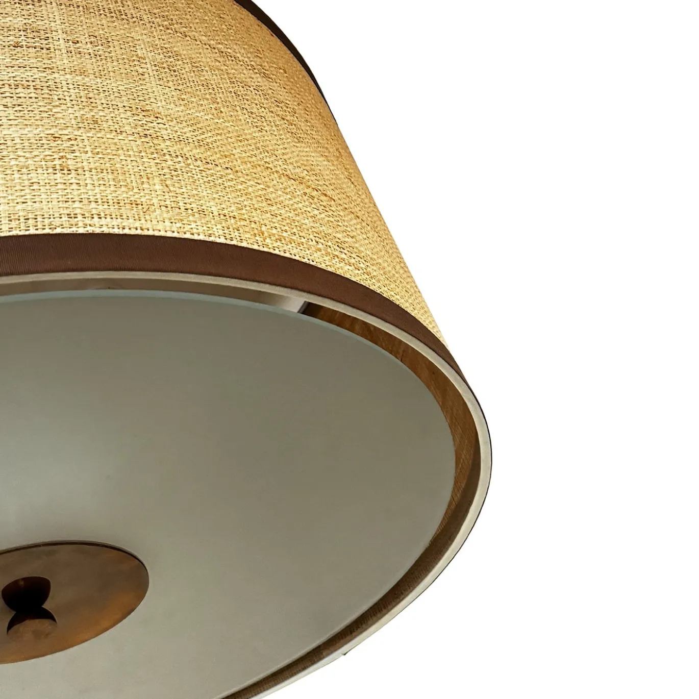 Polaris Lampada da Soffitto Paralume in Rafia Beige con Dettagli in Ottone
