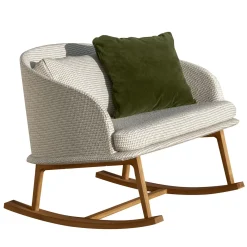 Poltrona a dondolo Cleo Beige in legno di Accoya di Marco Acerbis