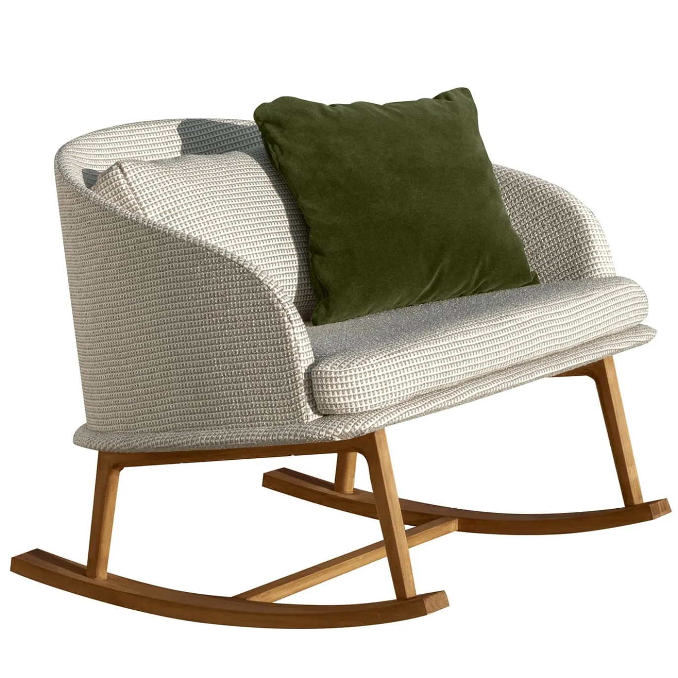 Poltrona a dondolo Cleo Beige in legno di Accoya di Marco Acerbis