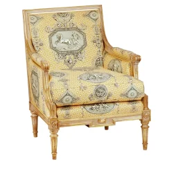 Poltrona Bergère in stile Toile-de-Jouy Luigi XVI