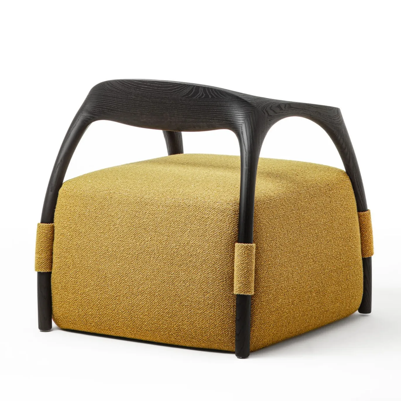 Poltrona Chassis in legno massiccio di frassino nero e rivestimento in tessuto giallo