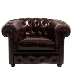 Poltrona Chesterfield pelle marrone mogano