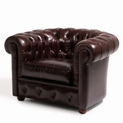 Poltrona Chesterfield pelle marrone mogano