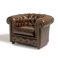 Poltrona Chesterfield pelle marrone muschio