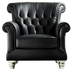 Poltrona Coach in pelle nera trapuntata