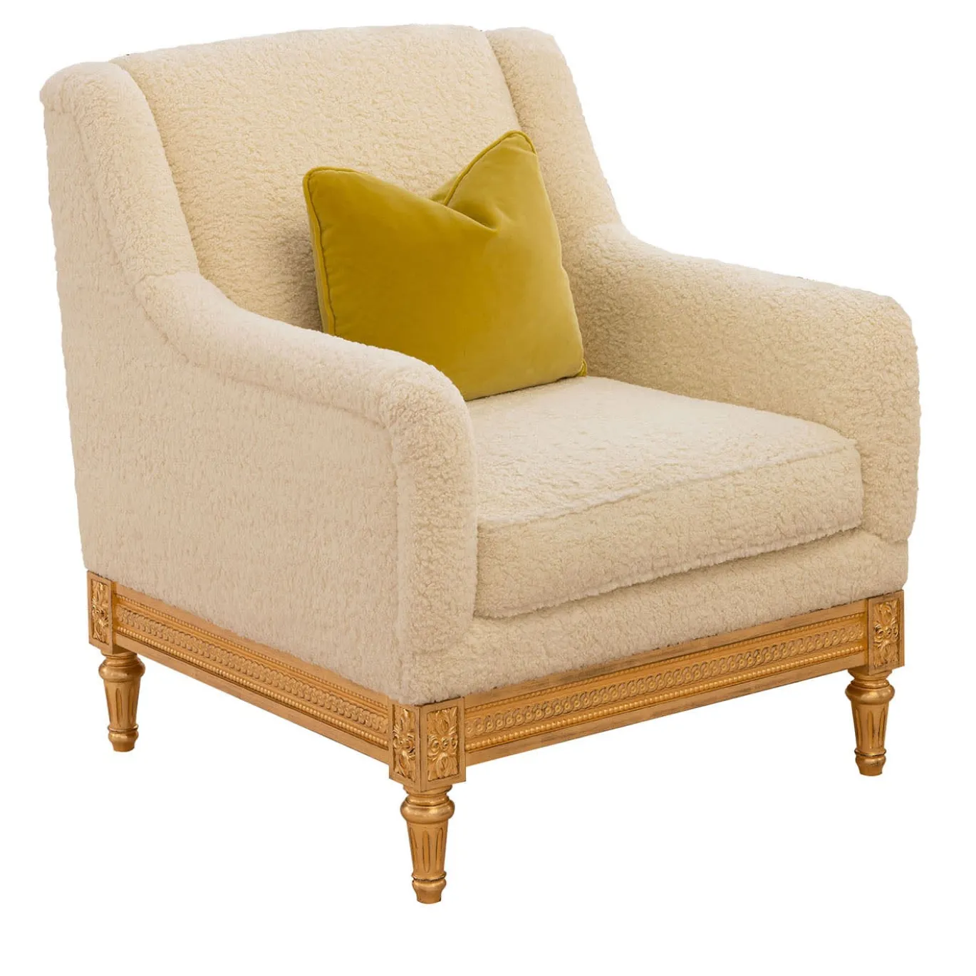 Poltrona Cozy in Stile Luigi XVI Beige e Oro