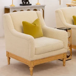 Poltrona Cozy in Stile Luigi XVI Beige e Oro