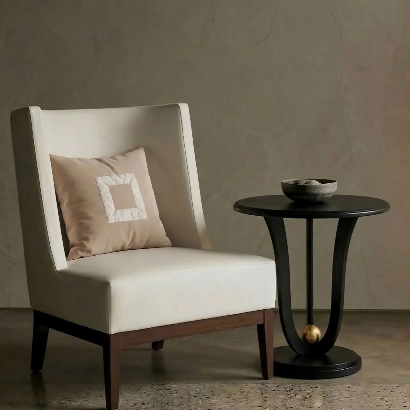 Poltrona curva Cube in velluto bianco