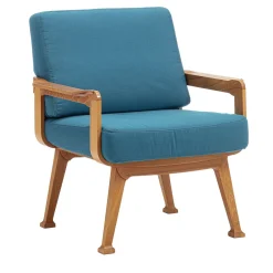 Poltrona da esterno curva in teak e tessuto blu