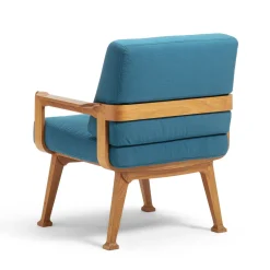 Poltrona da esterno curva in teak e tessuto blu