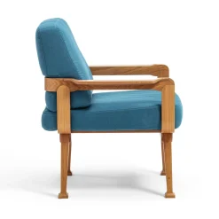 Poltrona da esterno curva in teak e tessuto blu