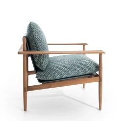 Poltrona da esterno in teak con motivo blu Kumiki