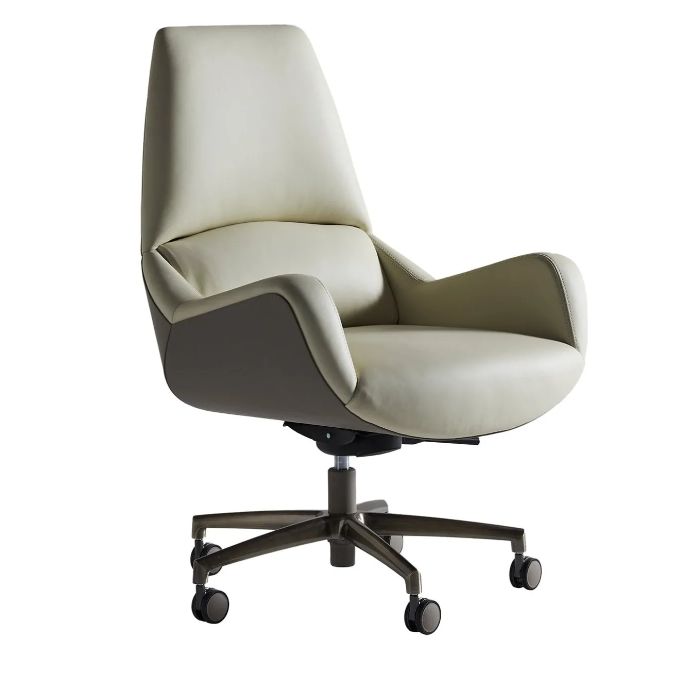 Poltrona da ufficio girevole beige e taupe Sanremo su rotelle