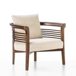 Poltrona Dolfin in tessuto beige e frassino
