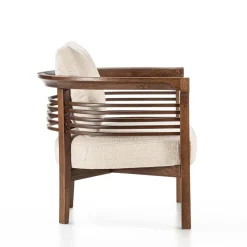 Poltrona Dolfin in tessuto beige e frassino