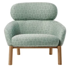 Poltrona Elton in tessuto verde e legno di faggio di Francesca Lanzavecchia
