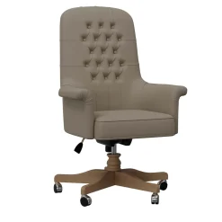 Poltrona girevole da ufficio grigia con base in legno della collezione Studio Privè