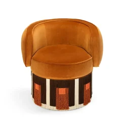 Poltrona girevole Pirouette Cleo in velluto cognac Art Déco