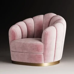 Poltrona imbottita in velluto rosa Nest con base dorata