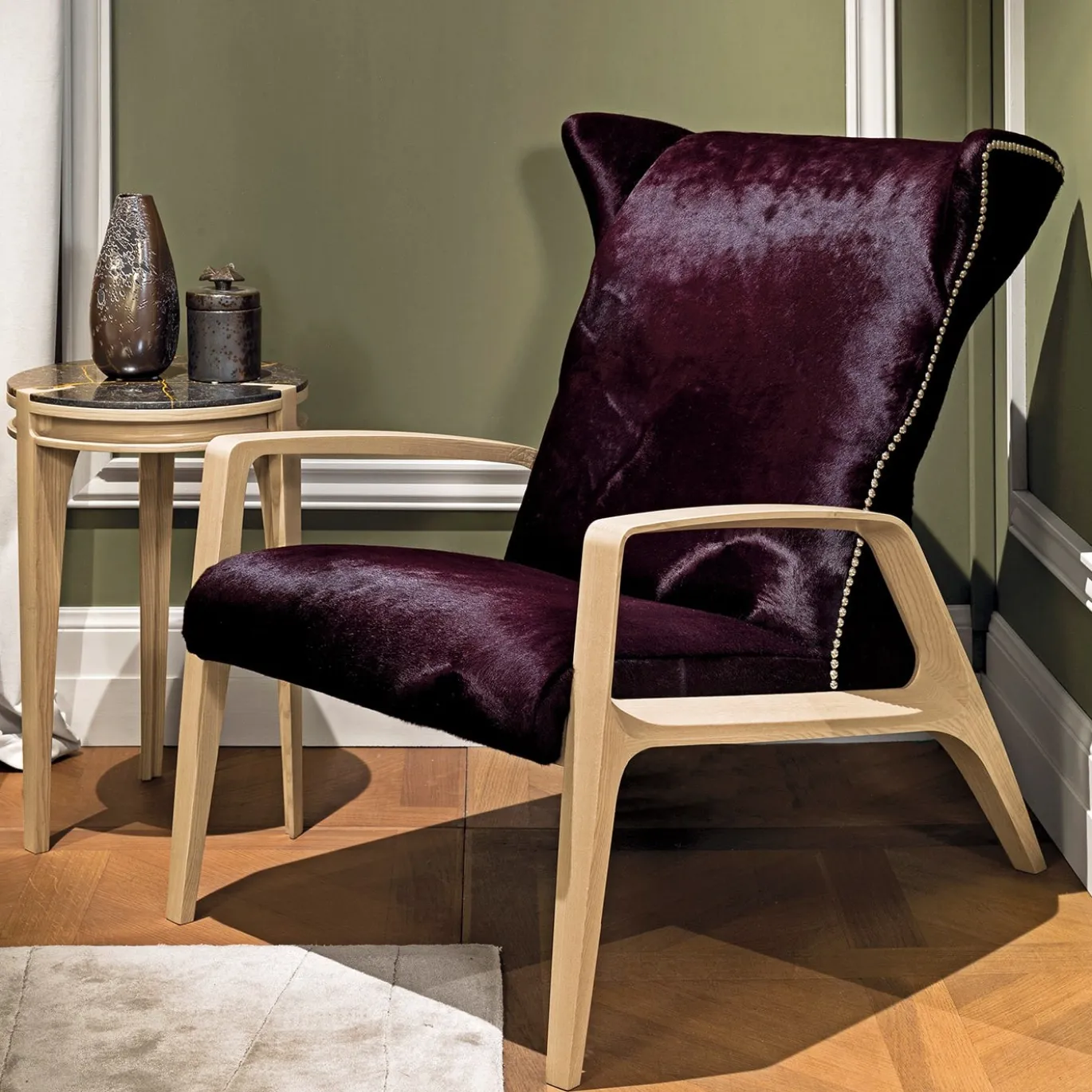 Poltrona in mogano e jacquard