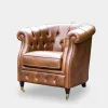 Poltrona in pelle marrone con bottoni Club Classic