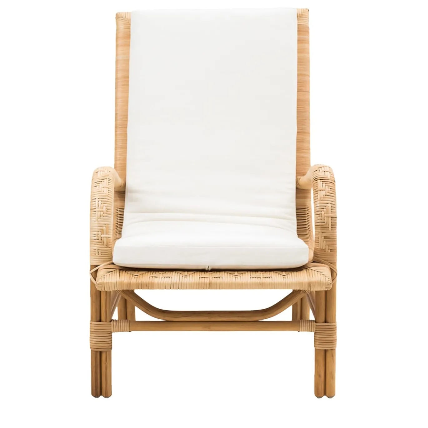 Poltrona in Rattan e Midollo Grace con Cuscino in Tessuto di Cotone