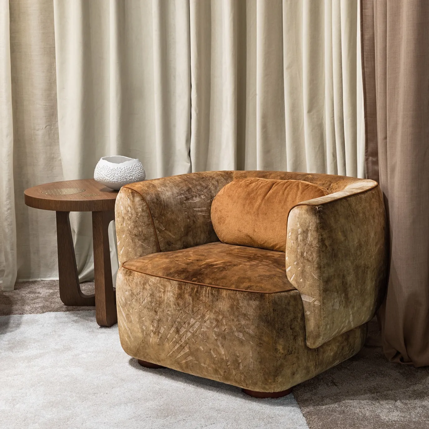 Poltrona in Velluto Marrone Lobby