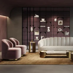 Poltrona in velluto rosa Matisse con base dorata