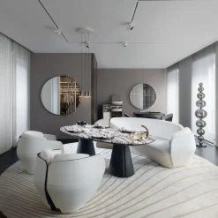 Poltrona Lorelei in tessuto bianco e pelle