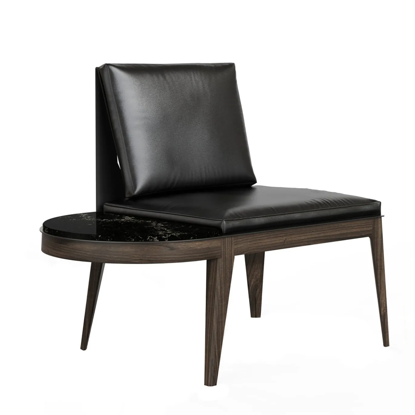 Poltrona lounge con tavolino laterale in legno di frassino nero della Costa Ovest con marmo Vanilla Noir
