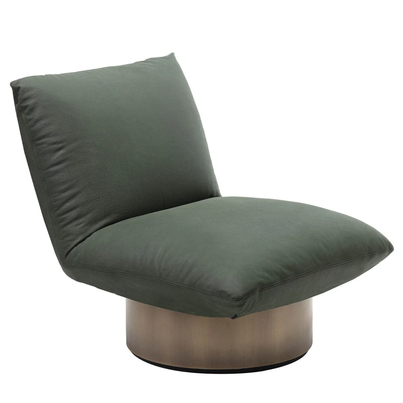 Poltrona lounge in pelle verde Hope con base con finitura in ottone