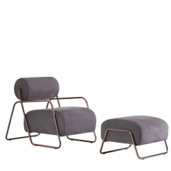 Poltrona Lounge Kate Comfort in Pelle Nabuk Grigia con Poggiapiedi