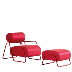 Poltrona Lounge Kate Energy in Pelle Rossa con Poggiapiedi