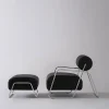 Poltrona Lounge Kate Style in Pelle Nera con Poggiapiedi