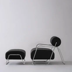 Poltrona Lounge Kate Style in Pelle Nera con Poggiapiedi