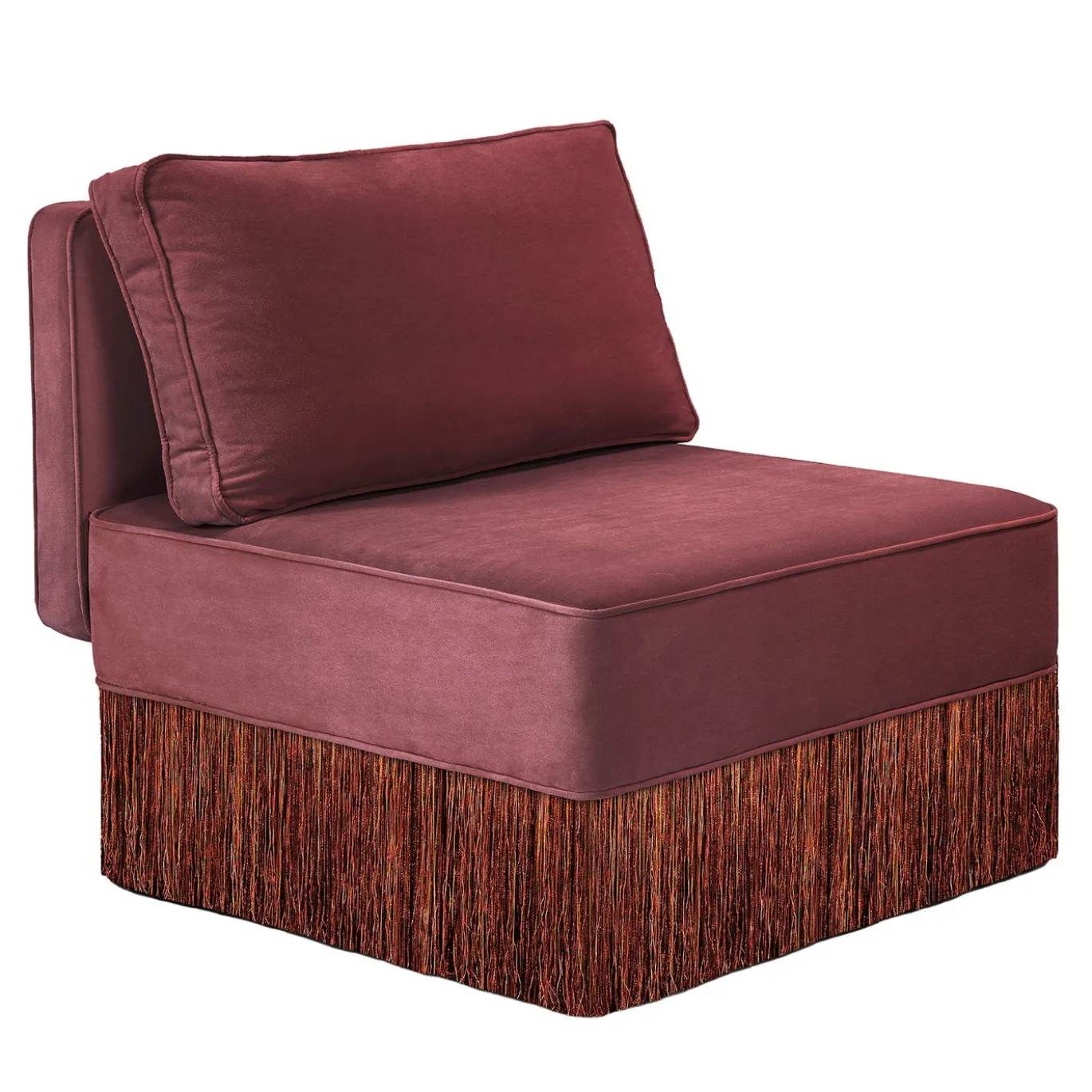 Poltrona Lounge Lilli Modulare Rosso Ciliegia Rosa Pallido Con Frange Multicolori