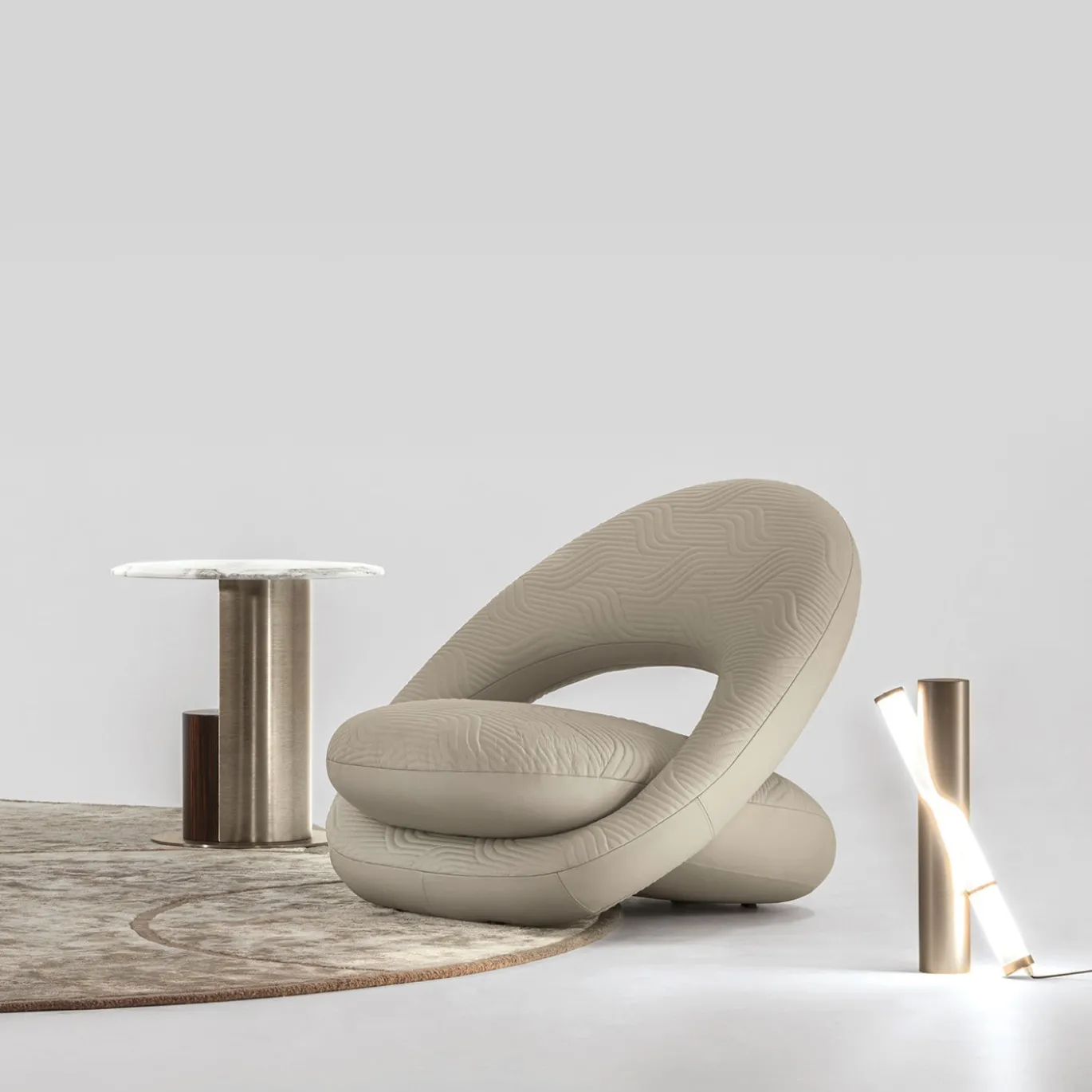 Poltrona Lounge Luxor in pelle trapuntata beige