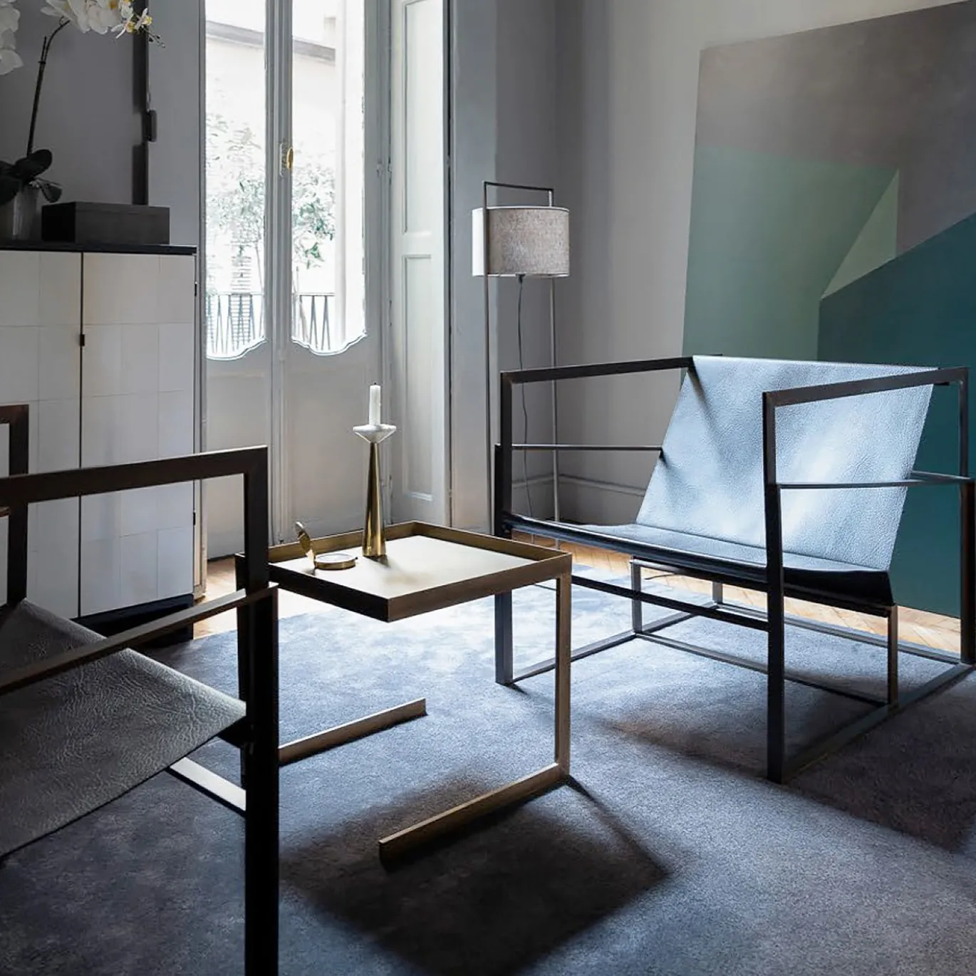 Poltrona lounge Strand in pelle e metallo galvanizzato