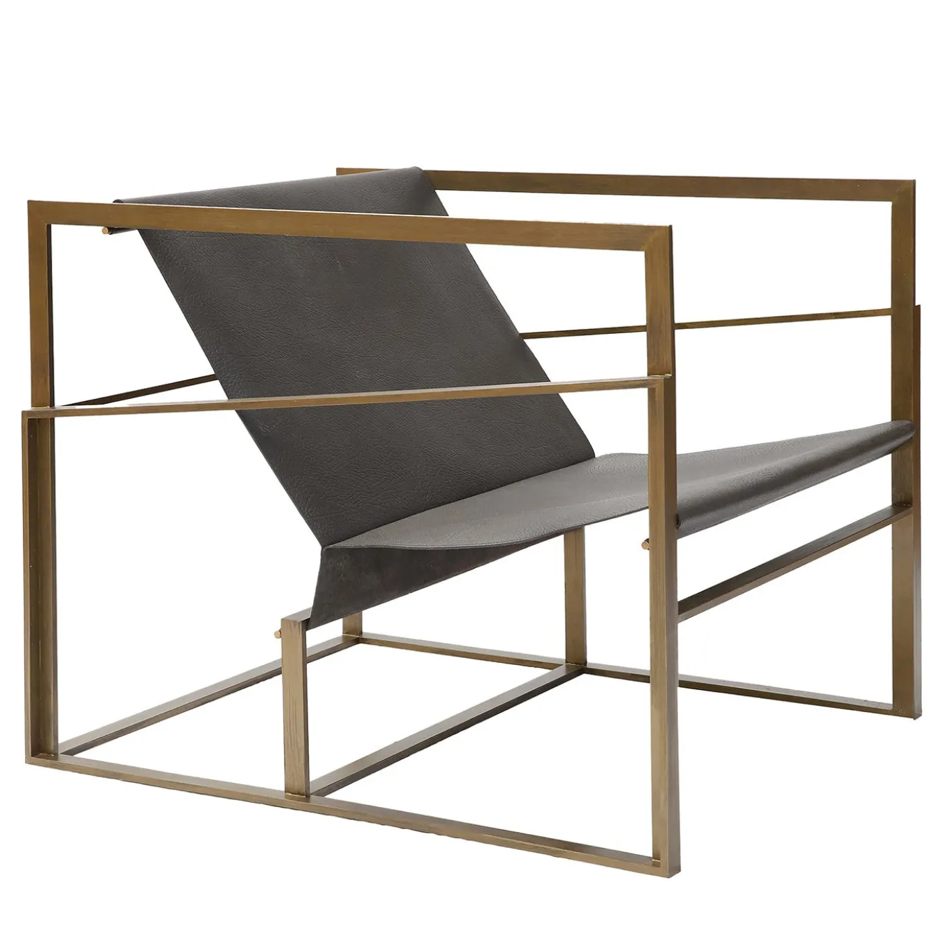 Poltrona lounge Strand in pelle e metallo galvanizzato