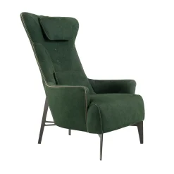 Poltrona MIA in pelle verde con base in metallo