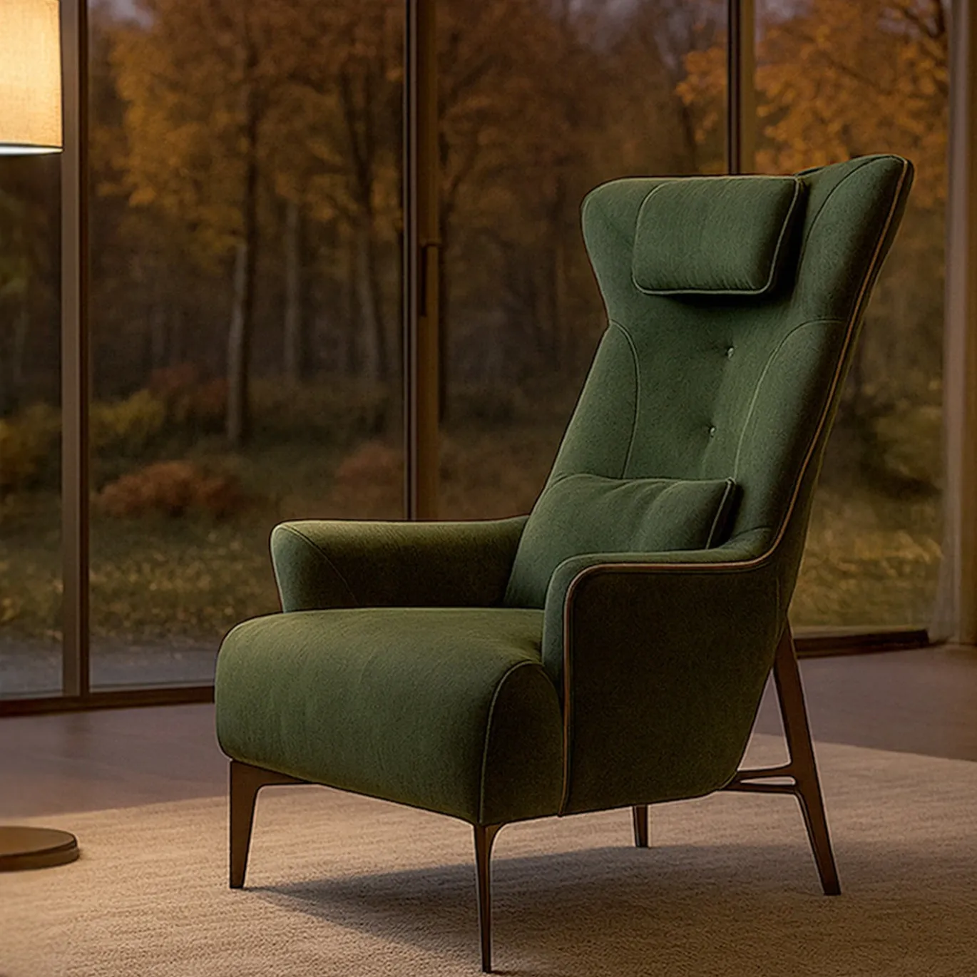 Poltrona MIA in pelle verde con base in metallo