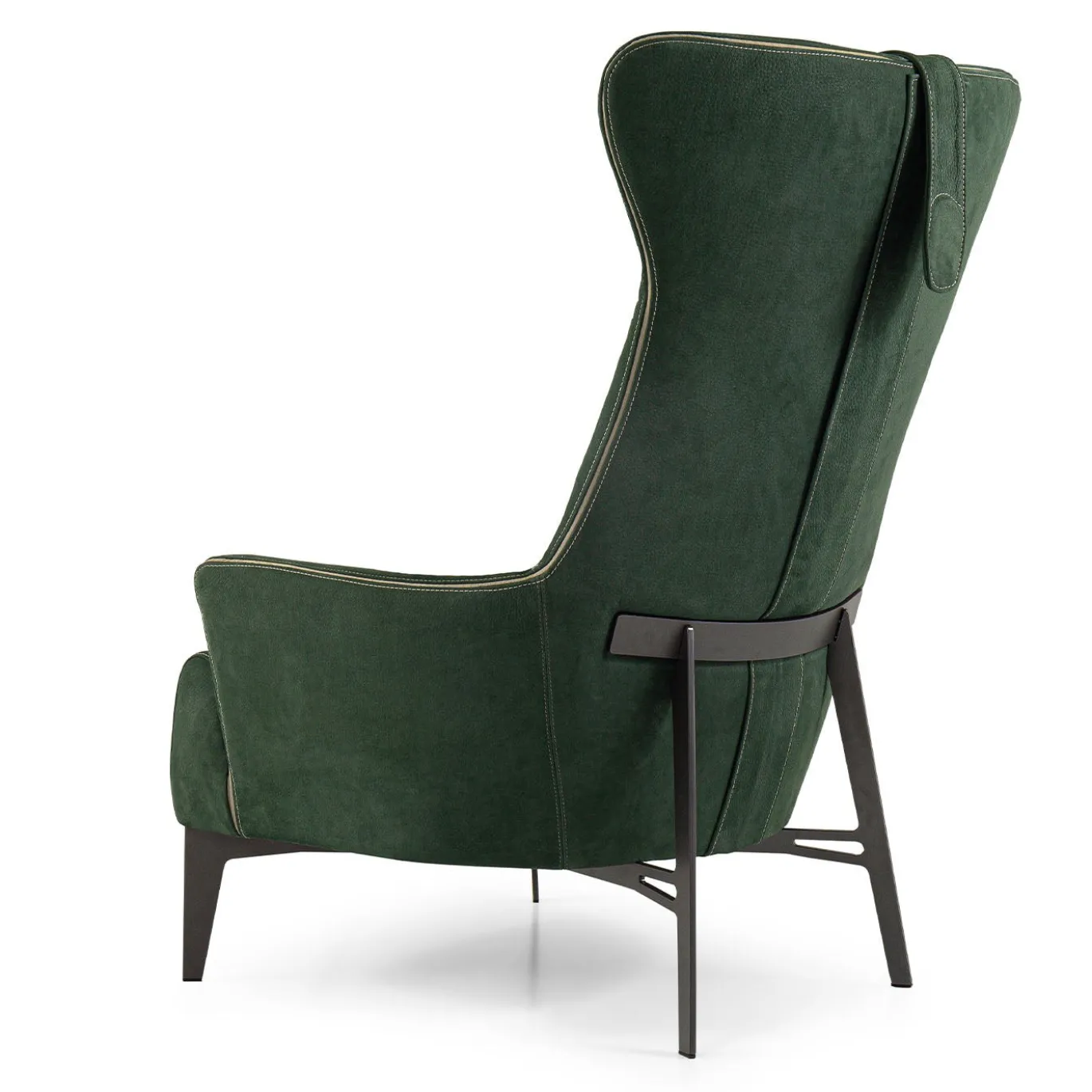 Poltrona MIA in pelle verde con base in metallo