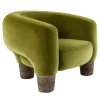 Poltrona Rialto in Velluto Verde Oliva con Gambe in Travertino
