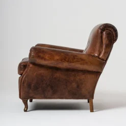Poltrona Roma in pelle Crust marrone patinata a mano