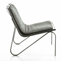 Poltrona Soft Thea in tessuto grigio e pelle nera
